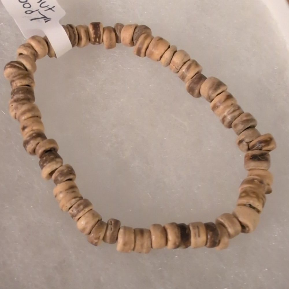 Natural Coconut Bead Stretch Bracelet - Tan